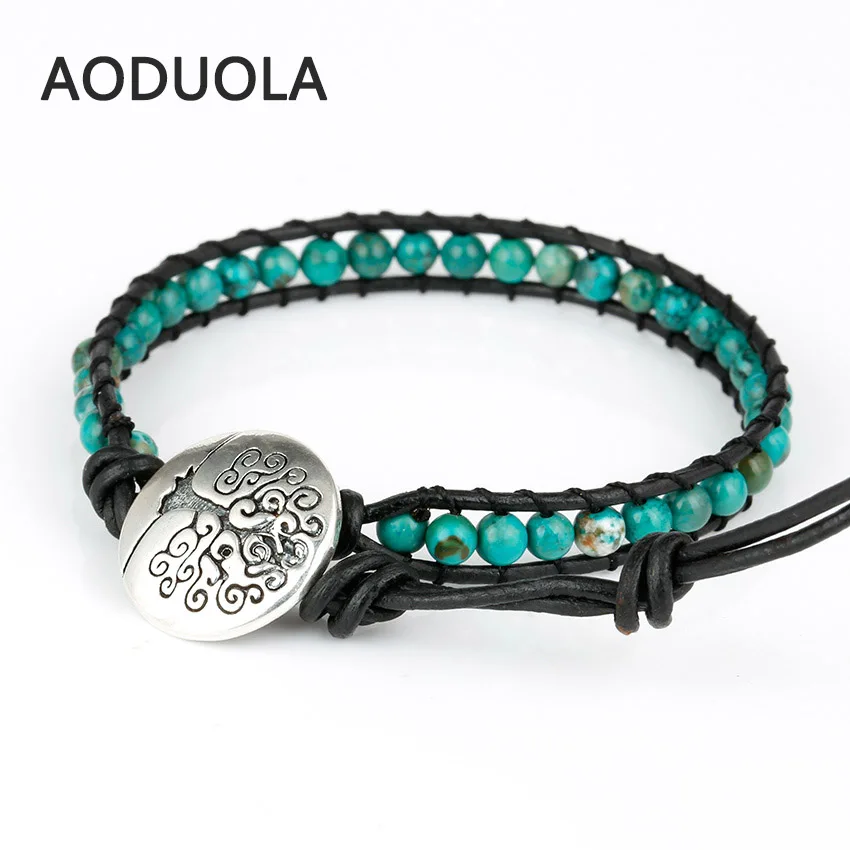 Зеленый натуральный камень с пуговицами в виде дерева жизни регулируемые