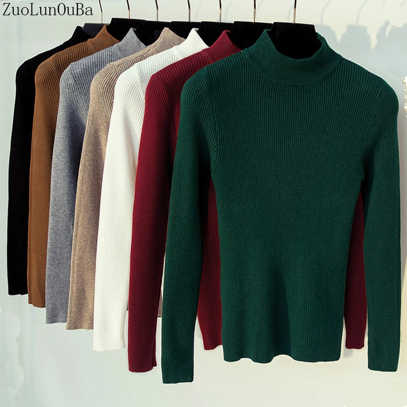 Knit Sweater Women 2019 Autumn Winter Solid Color Long Sleeve Fashion Slim Pullover Bottoming Knitwear Female Tops Triko | Женская