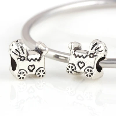 10 шт. в партии посеребренные бусины виде детской коляски рукоделие большое