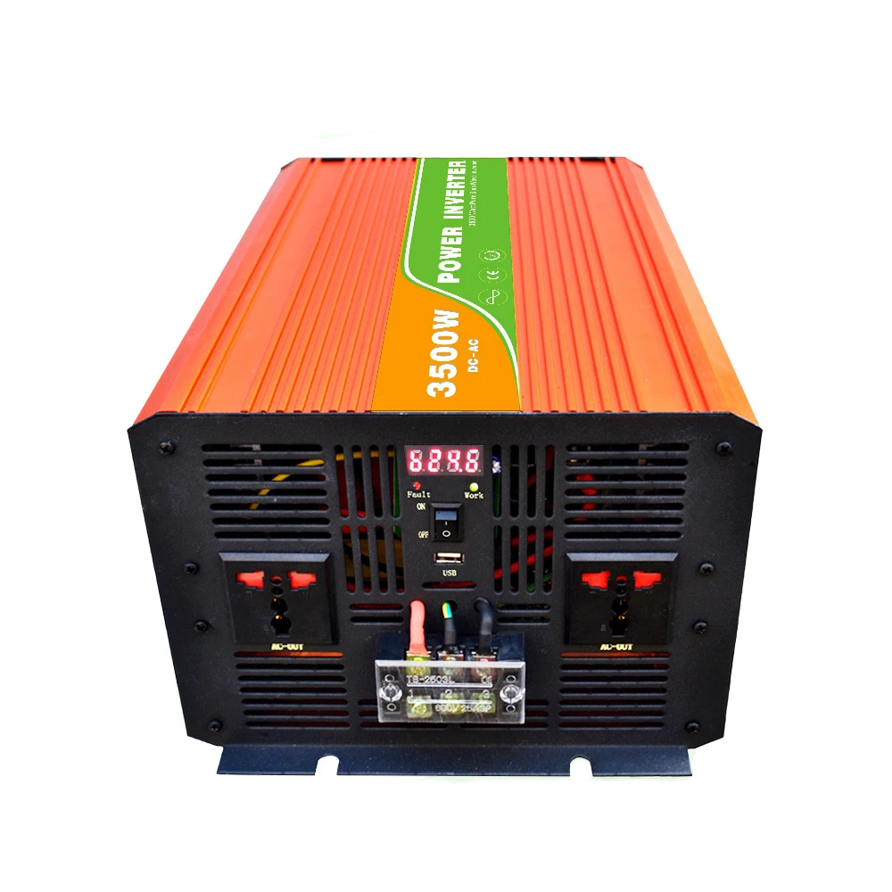 Цифровой инвертор Off Grid 12VDC (10-15VDC) 3500W на чистой синусоиде с выходом 100-240VAC и пиковой мощностью 7000W, поддерживающий солнечную и ветровую энергию с портом USB.