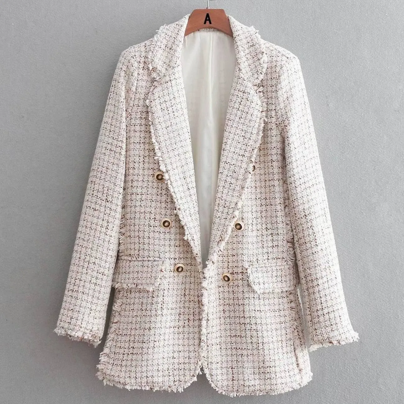 2018 Autumn Winter Worsted Blazer Open Stitch Buttons Design Ol Work Suit Outwear Notched Collar Tweed Coat | Женская одежда