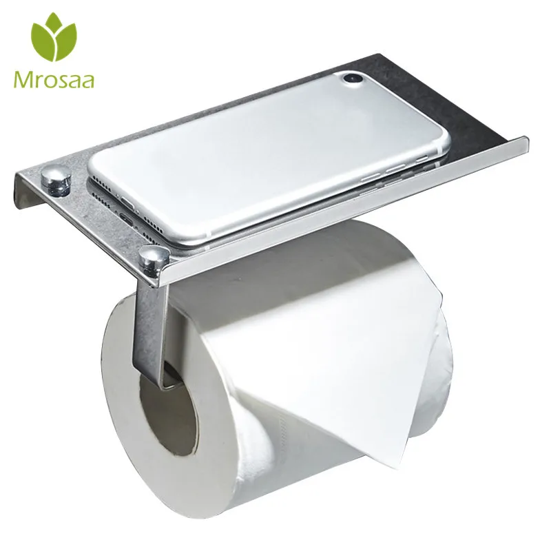 304 Stainless Steel Toilet Paper Holder with Mobile Phone Shelf Bathroom Tissue Roll Wall Mount Towel Rack Hanger | Обустройство дома