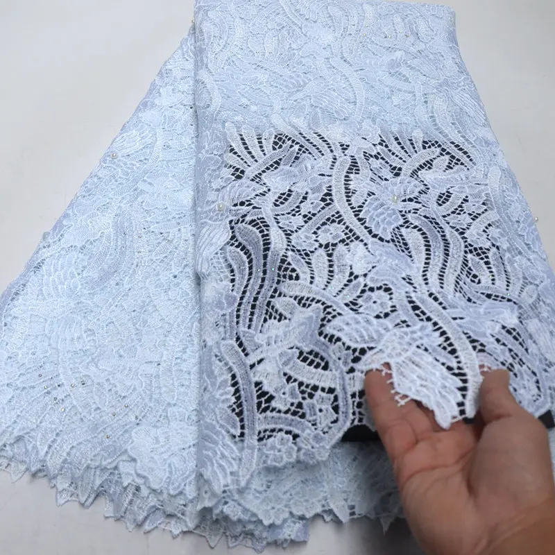 Африканская Кружевная Ткань 5 ярдов белоснежная гипюровая кружевная ткань 2019