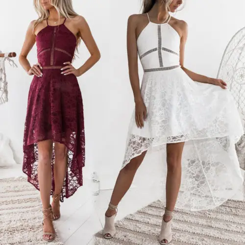 Women Ladies Geometric Lace Formal Halter Dresses Sleeveless Asymmetrical Short Dress Spaghetti Strap Mini Summer | Женская одежда