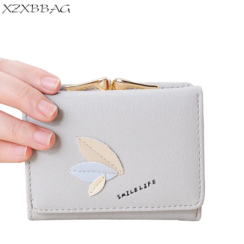 XZXBBAG Simple Leaves Women Short Wallet Female Hasp 3 Fold Small With Multiple Card Holder Money B Students Purse | Багаж и сумки