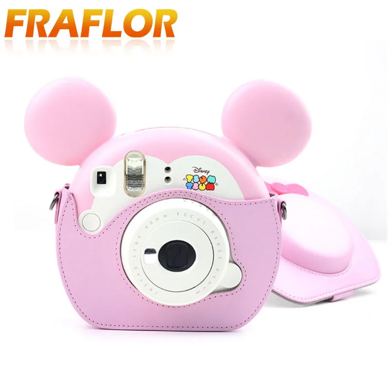 Рюкзак для камеры из PU-кожи для Fujifilm Instax розового цвета TsumTsum Polaroid, защитный плечевой мешок с ремнем.