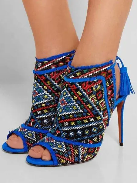 Sestito Woman Nation Style Mixed Color Lace-up Ankle Strap Sandals Boots Lady Sexy Slingback Shoes Girls High Heels Dress | Обувь