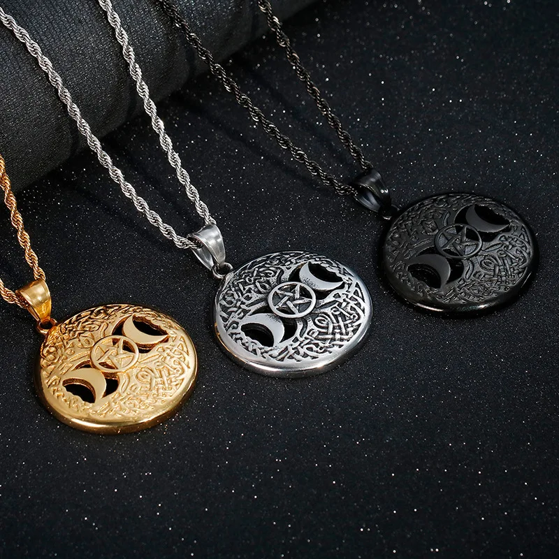 Поп креативный Viking Life Tree амулет кулон пентаграмма Луна нержавеющая сталь |