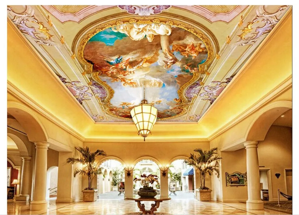 Custom Photo Wallpaper 3d ceiling murals wallpaper Golden royal European pattern angel figure painting mural home decor | Обустройство
