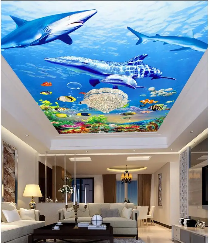 Пользовательские 3d фото обои потолочные фрески морской мир дельфины и акулы для