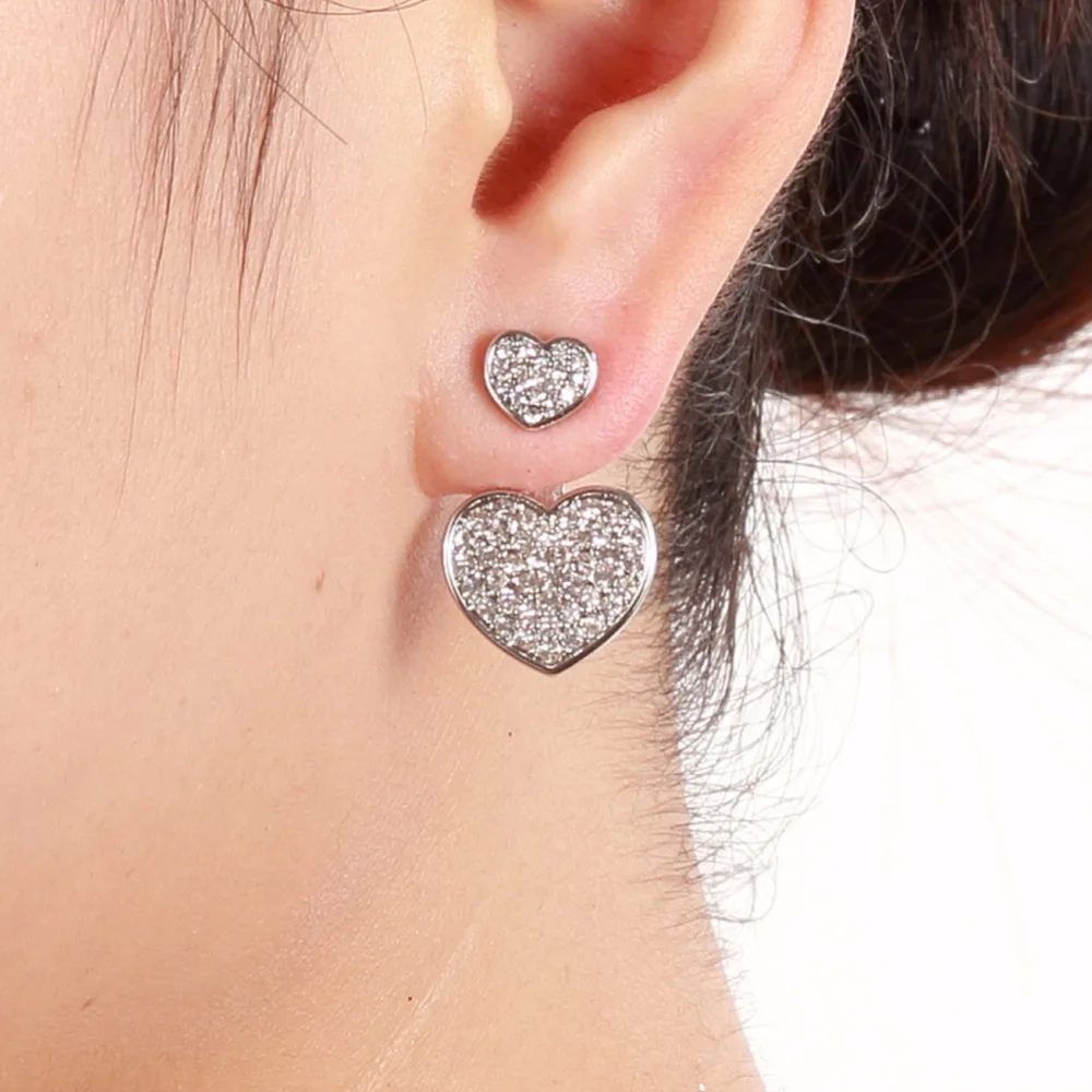 1 пара модные маленькие и большие сердце кристалл Стразы сзади спереди Серьги уха