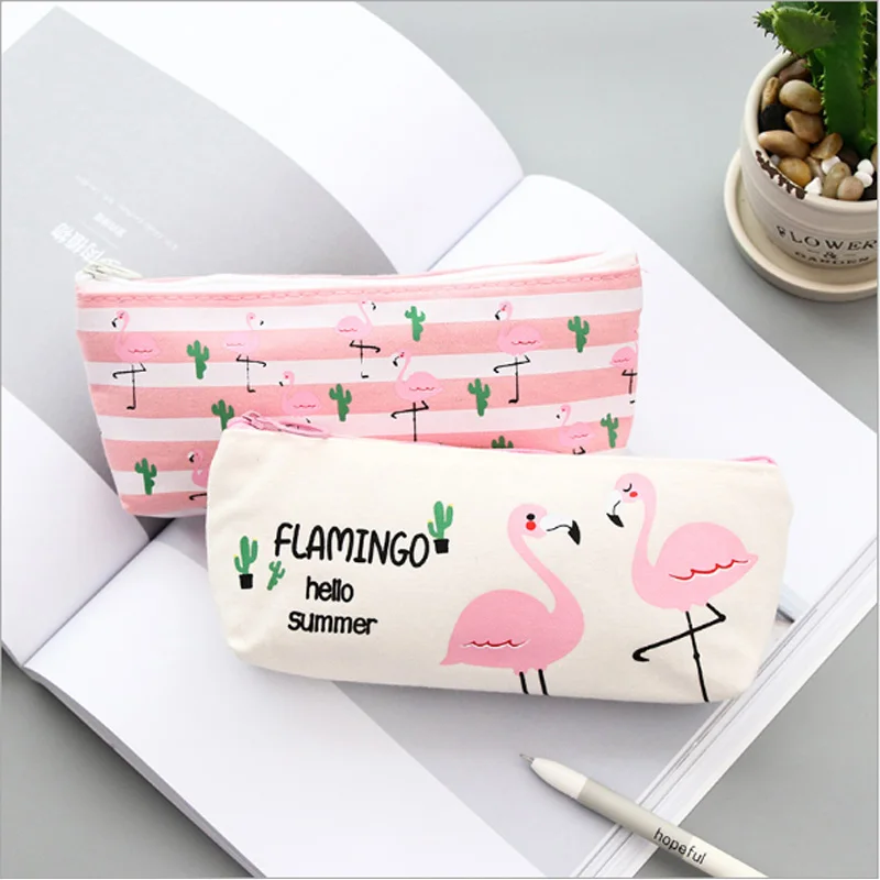 Kawaii Фламинго Пенал Холст Школьные принадлежности Канцелярские Estuches офисные