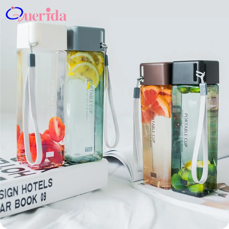 470 мл квадратная пластиковая бутылка для воды портативная герметичная с веревкой