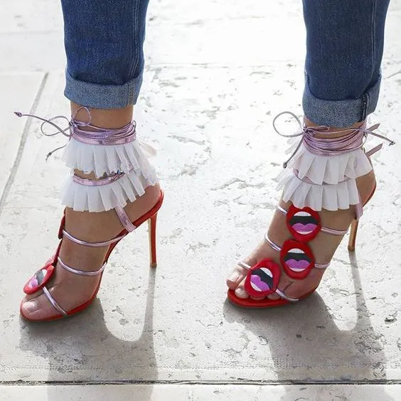 Sestito пикантные женские красные губы с отделкой на высоком каблуке летние