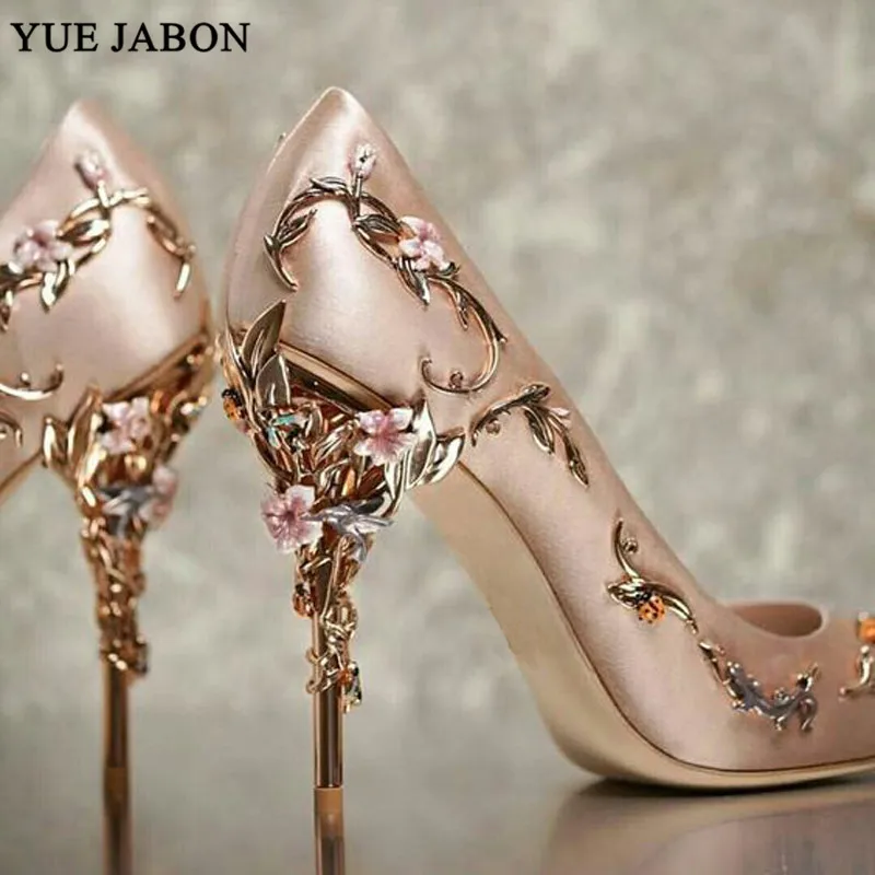 YUE JABON 2019 Luxury Brand Women Pumps Flower High Heel Wedding Shoes Elegant Silk Heels Plus Size 42 | Обувь