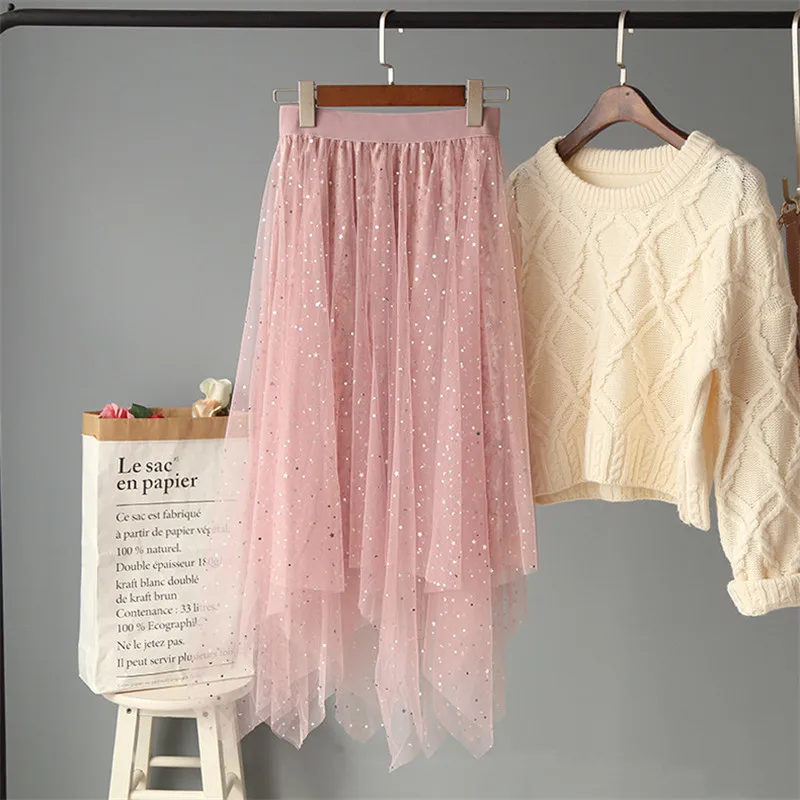 Длинная сетчатая юбка Феи Пномпеня длинная с высокой талией весна 2019 | Женская