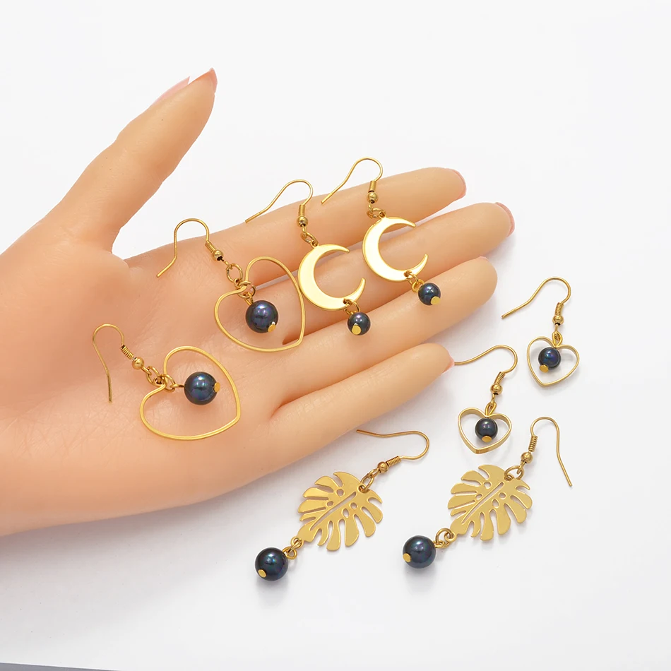 Серьги Anniyo в африканском стиле с сердцем и луной черным жемчугом гавайские