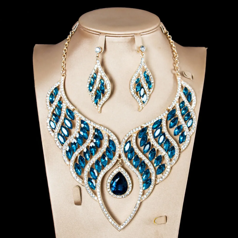 Свадебный комплект ювелирных изделий LAN PALACE ожерелье и серьги в форме капли воды