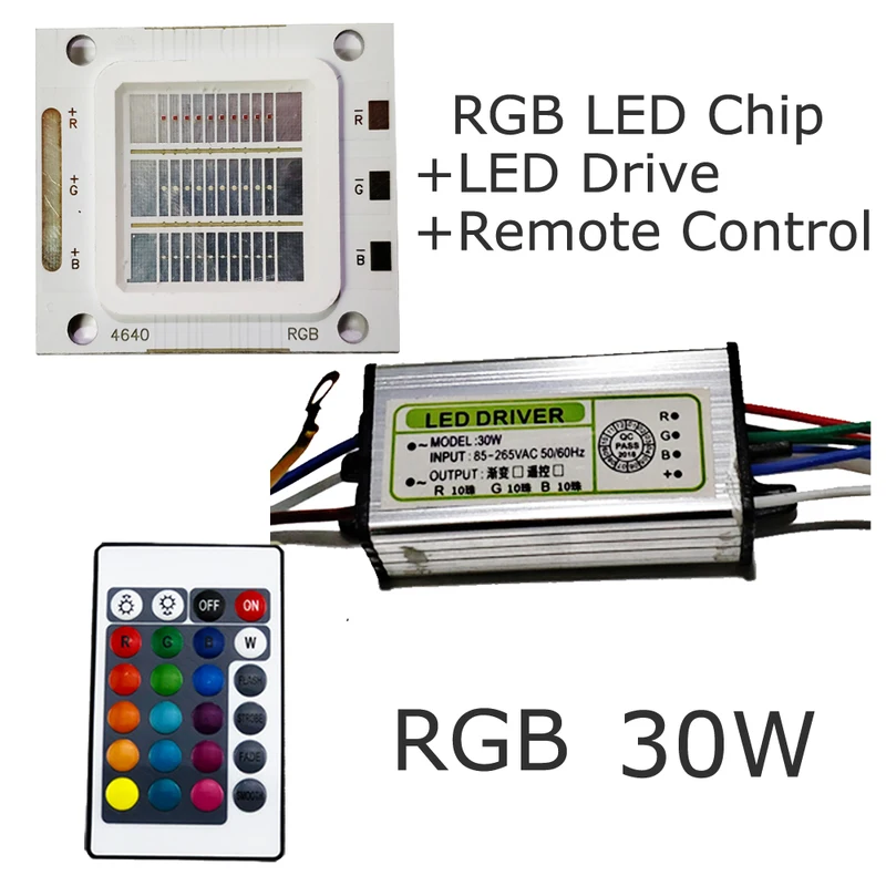 RGB Chip+Driver+Remote COB DIY Dimmer Spotlight 1 Set Bright 24 Key Bead Colorful High Power 30W LED Bulb | Освещение