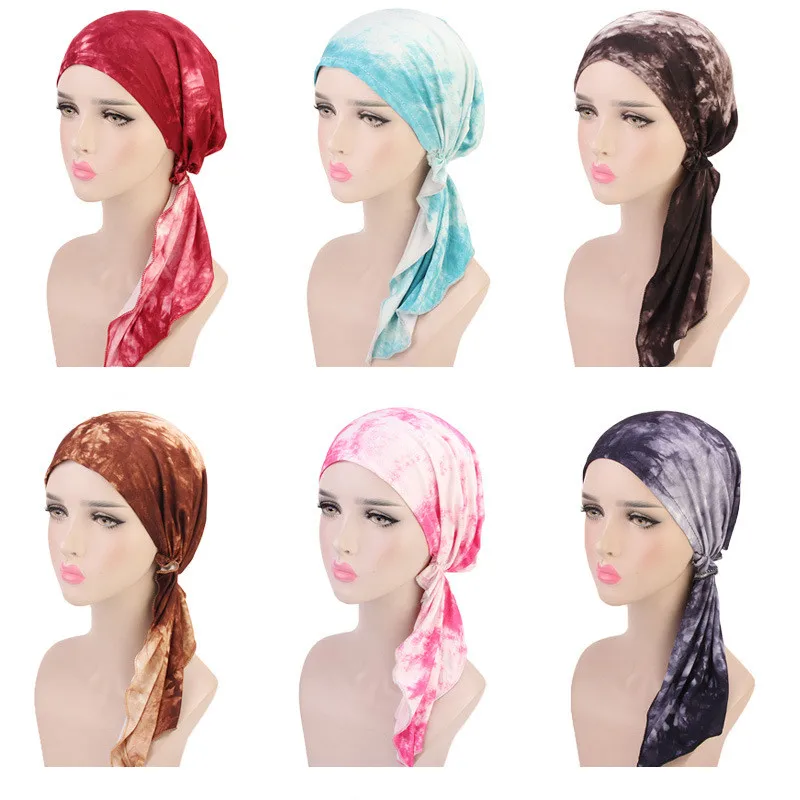 Мусульманские женщины Эластичный Тюрбан из хлопка шляпа рак шапочка при