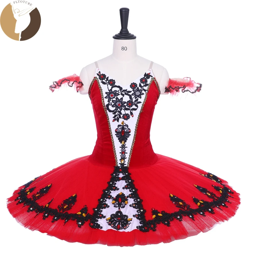 Профессиональная красная балетная пачка FLTOTURE для взрослых черные кружевные