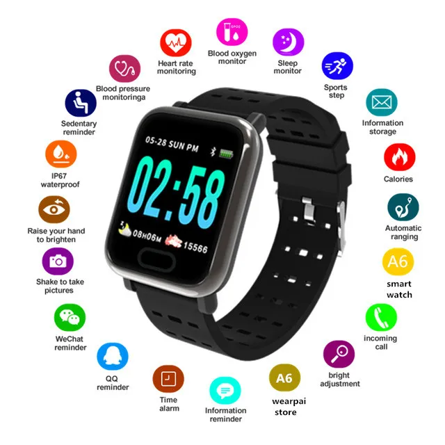 Цветной экран Смарт-часы спортивный фитнес-браслет IP67 Водонепроницаемый