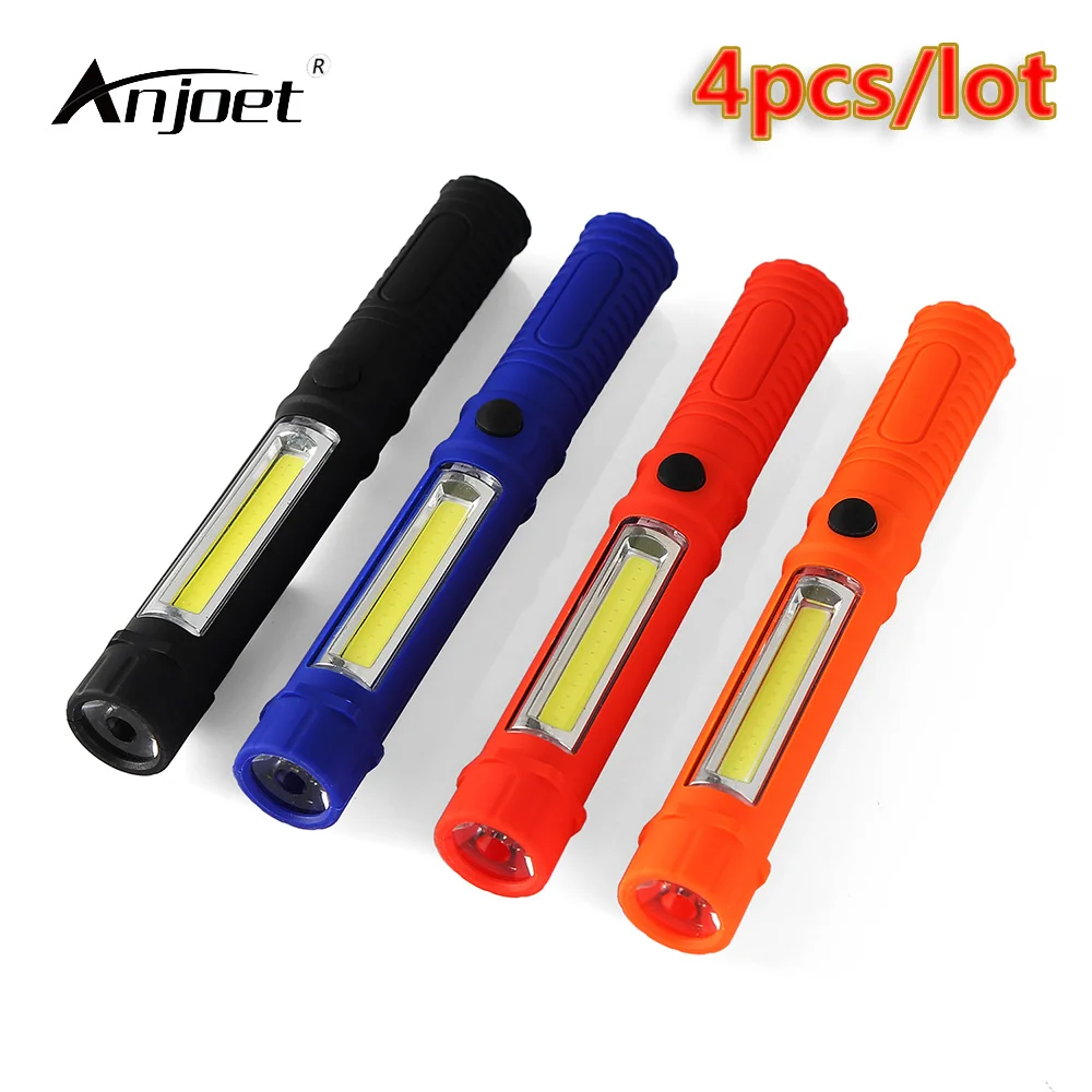ANJOET 4 шт./лот 1 Вт Портативный COB + светодиодный фонарик мини-ручка Рабочая лампа