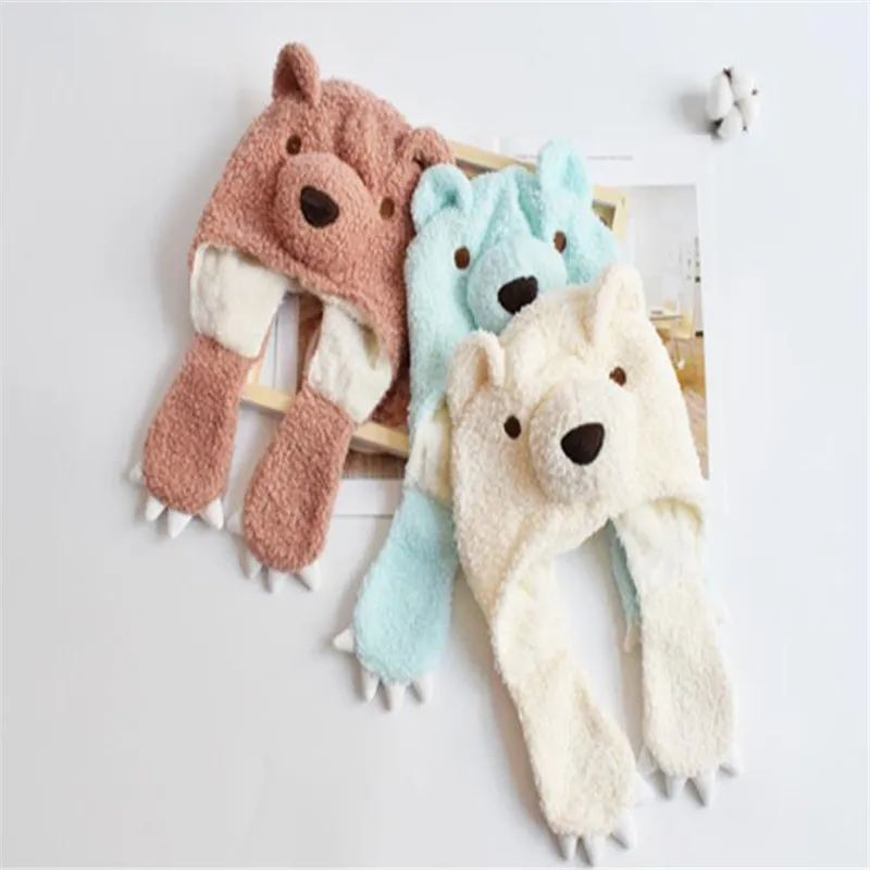 Children plus velvet cartoon bear warm plush hat photo props cosplay toy Christmas Halloween birthday party dress up |