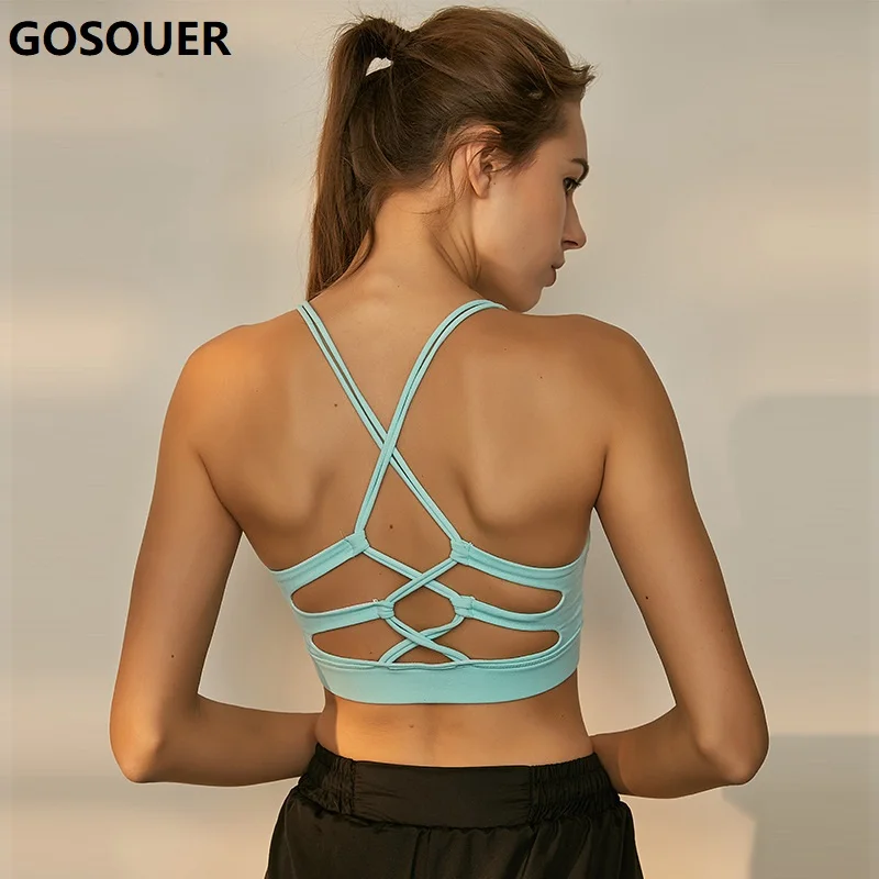 Women Sports Cross Underwear Hollow Out Yoga Bra Shockproof Sport Tank Top Fitness Bralette Padded Running | Спорт и развлечения