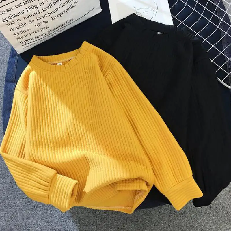 Свитер женский осенний зимний однотонный с длинным рукавом и о-вырезом | Женская