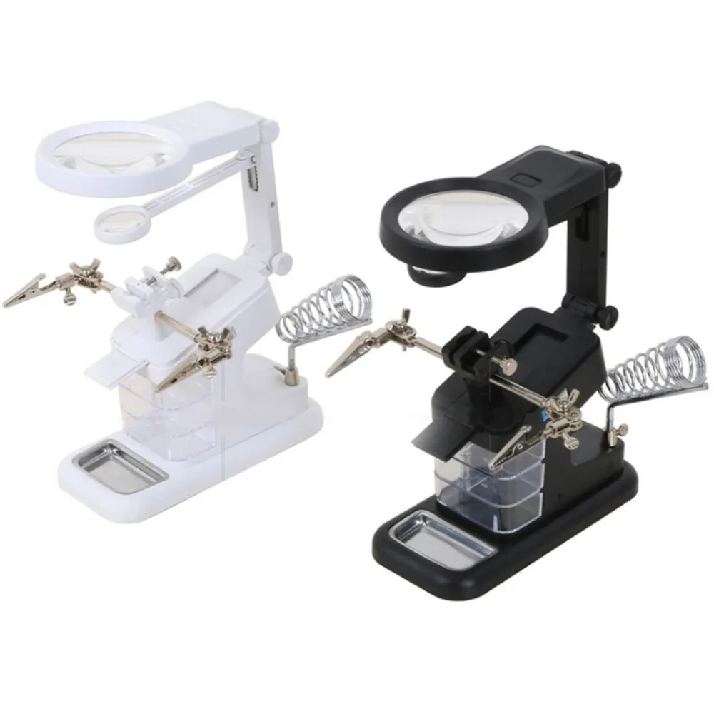 Desktop Magnifier Auxiliary Clip Magnifying Tool Multifunctional Electric Iron Stand Glass with LED | Инструменты
