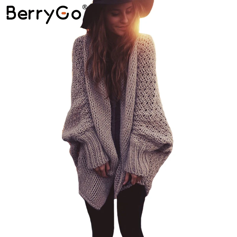 BerryGo batwing sleeve knitted cardigan sweaters women Fashion oversized shrug sweater Autumn winter warm long jumpers |