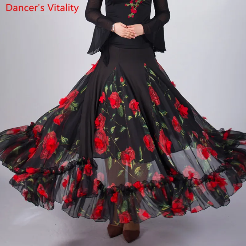 Fashion Print Ballroom Dance Skirt Women Waltz Modern Costumes Latin Tango Competition | Тематическая одежда и униформа