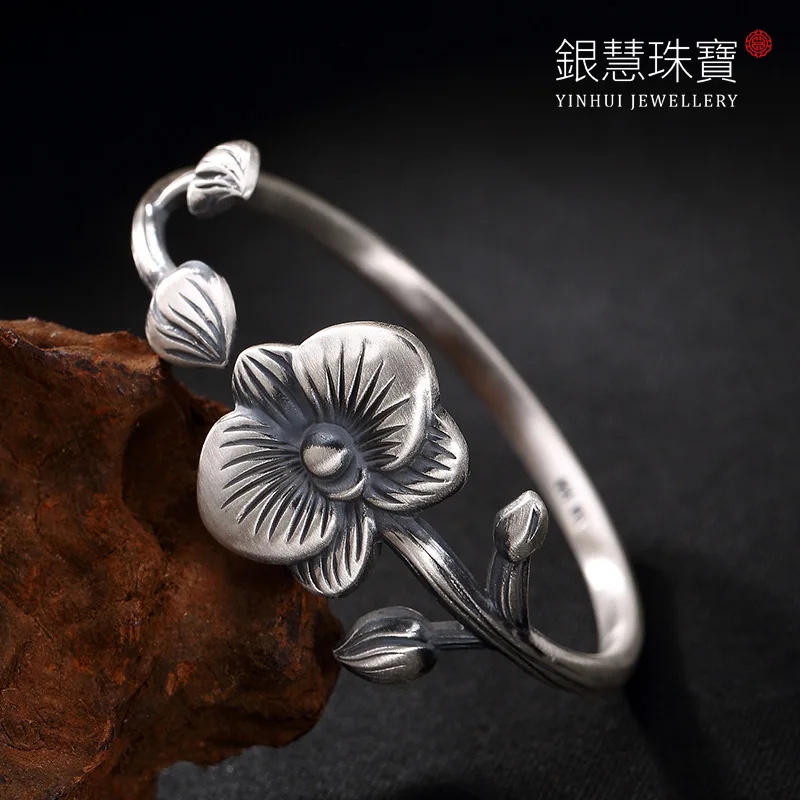 Изящные серебряные цветущие цветы Бабочка Орхидея серебряный браслет оптом