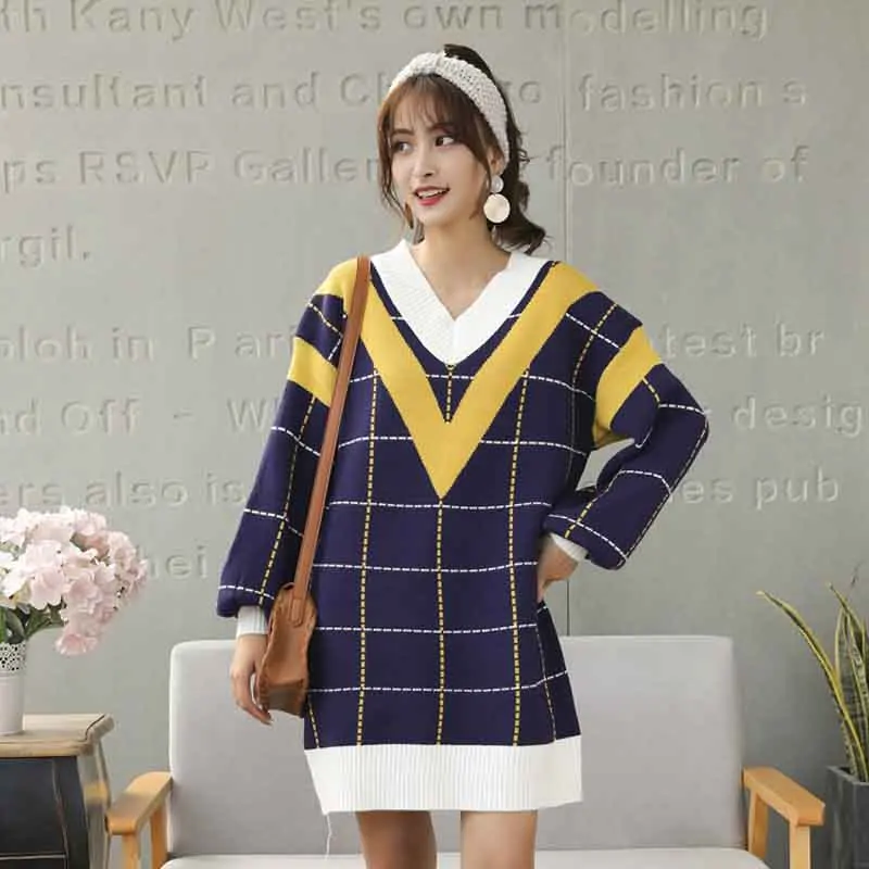 Loose Knitted Sweater V Neck Female 2018 Women Sweaters dress Pullovers Autumn Long Sleeve Jumper | Женская одежда