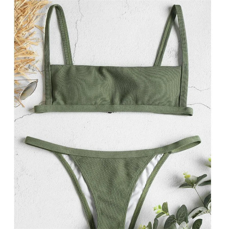 Sexy Swimwear women 2019 Two Piece Swimsuit Solid Ribbed Bikinis High cut bikini set Beach Swim suit Bathing Biquini |