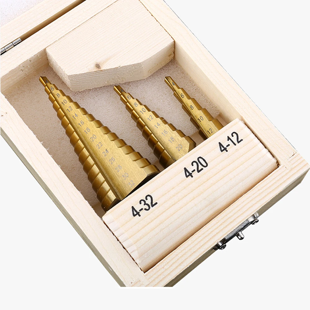 Triangle Handle Spiral Stepped Drill Pagoda Bit Hole Multi-purpose Reamer Plate Iron Aluminum 3pcs Drilling |