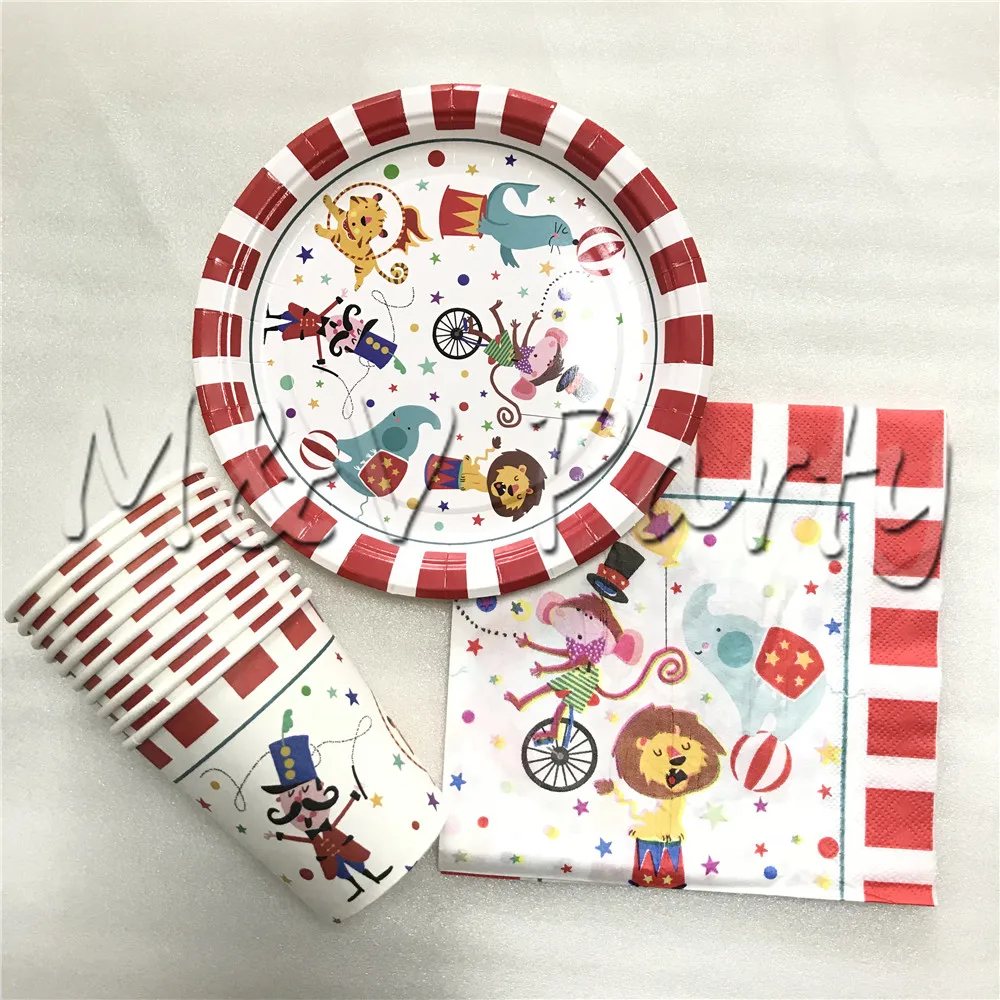 40pcs/lot Cartoon Creative Circus Theme Birthday Party Tablewear Set Disposable Plate Cup Napkin Supplies | Дом и сад