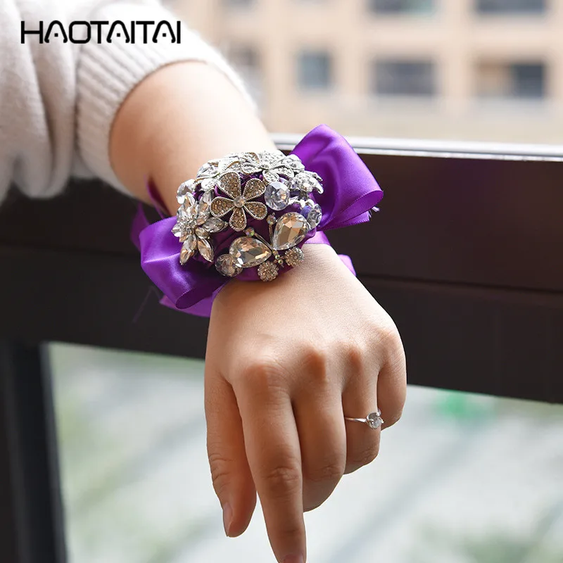 Luxury Corsage for Bridemaid Sisters Shiny Crystal Wedding Wrist 2018 with Ribbons Bridal Accessories Decorations |