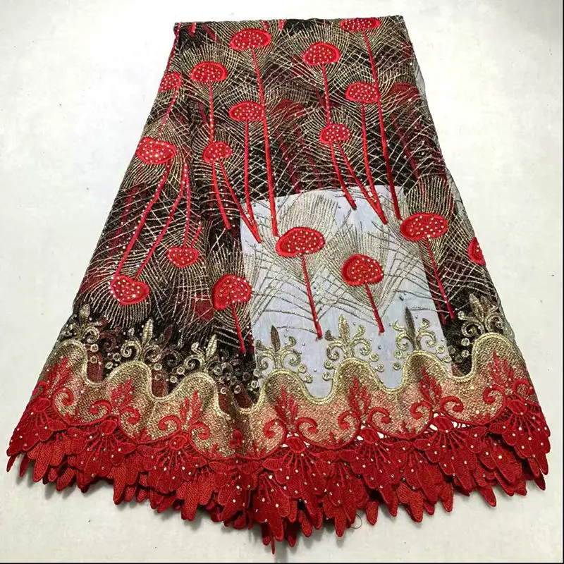 Красный + золото черный вышитые африканский кружево ткань высокое качество со