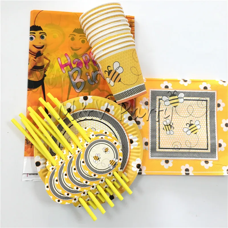 51pcs/lot Cartoon Bee Theme Party Disposable Tableware Set Paper Cup Plates Napkin Baby Shower Decoration | Дом и сад