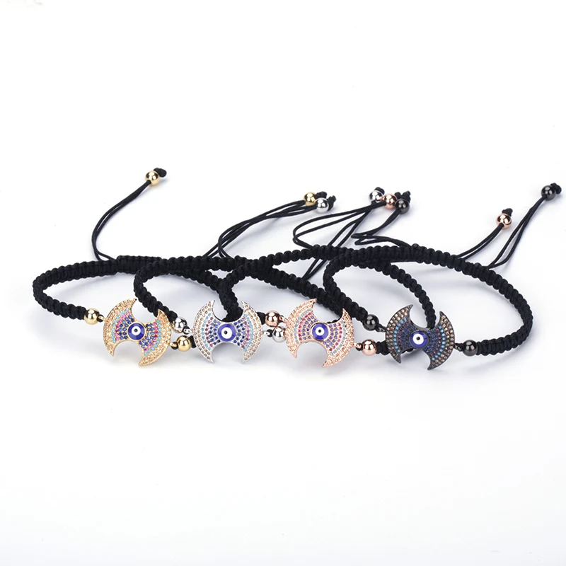 Brand Design Rose Gold Silver Black Color Ax Chopper hatchet Paved CZ Zirconia Beads Charm Braided Macrame Bracelet Unisex | Украшения и