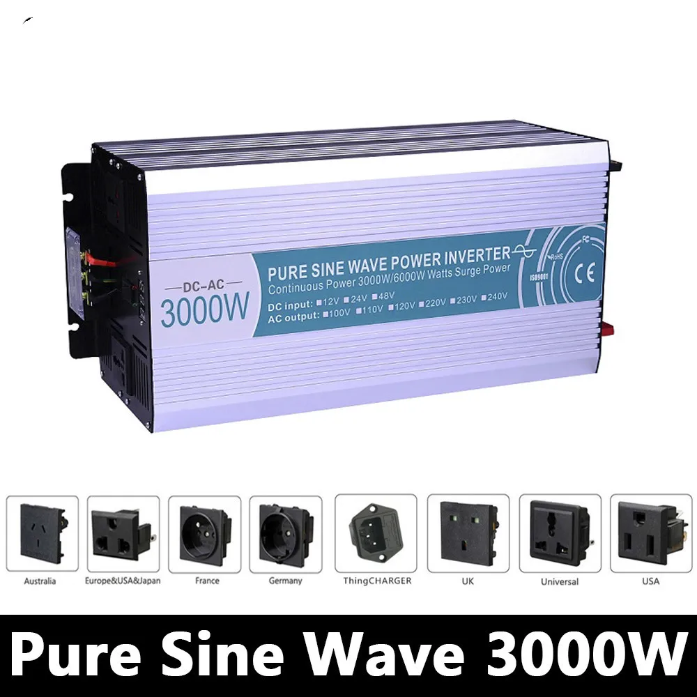 3000W Pure Sine Wave Inverter DC 12V/24V/48V To AC 110V/220V off Grid Solar Power voltage converter Work with Battery |
