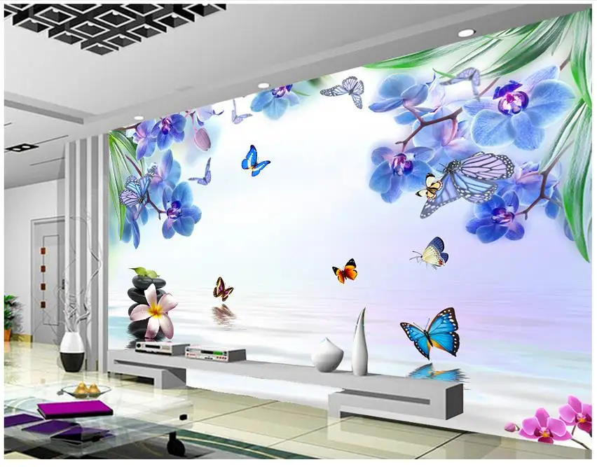 Пользовательские 3d обои для стен 3 d настенные фрески простой синий сон Бабочка