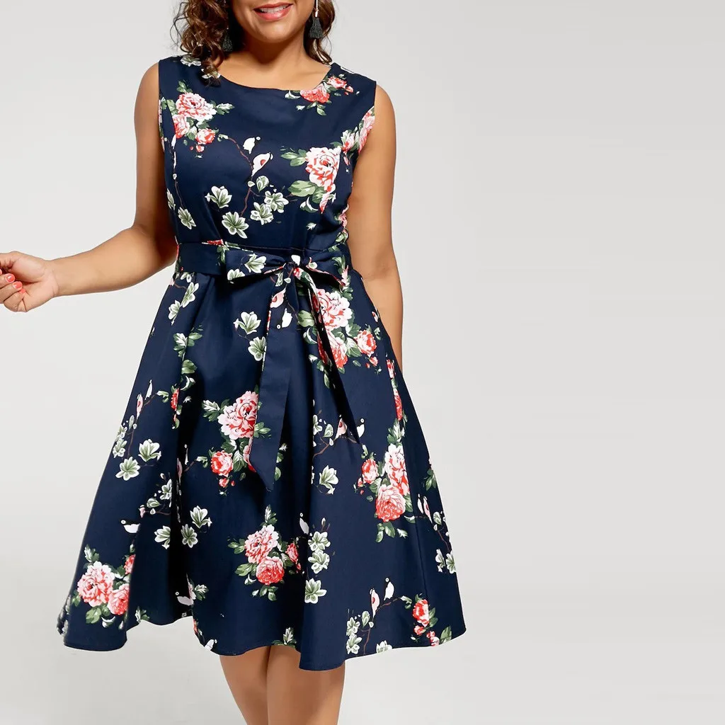 Винтажное элегантное плиссированное платье с цветочным принтом круглым вырезом