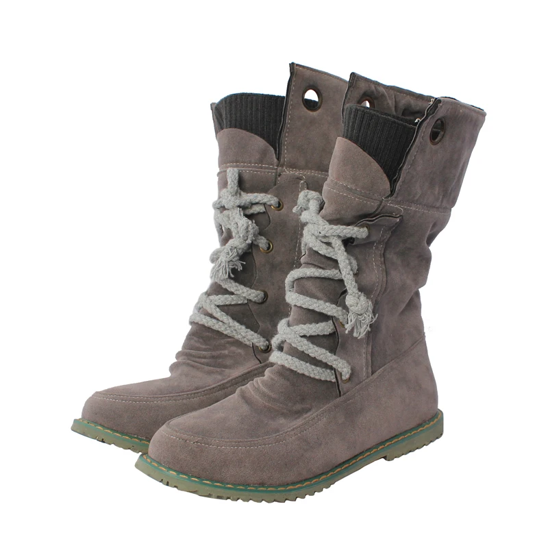 New women shoes short boots Lace-Up Mid-Calf Solid Round Toe fashion Nubuck Leather Motorcycle forwomen | Обувь