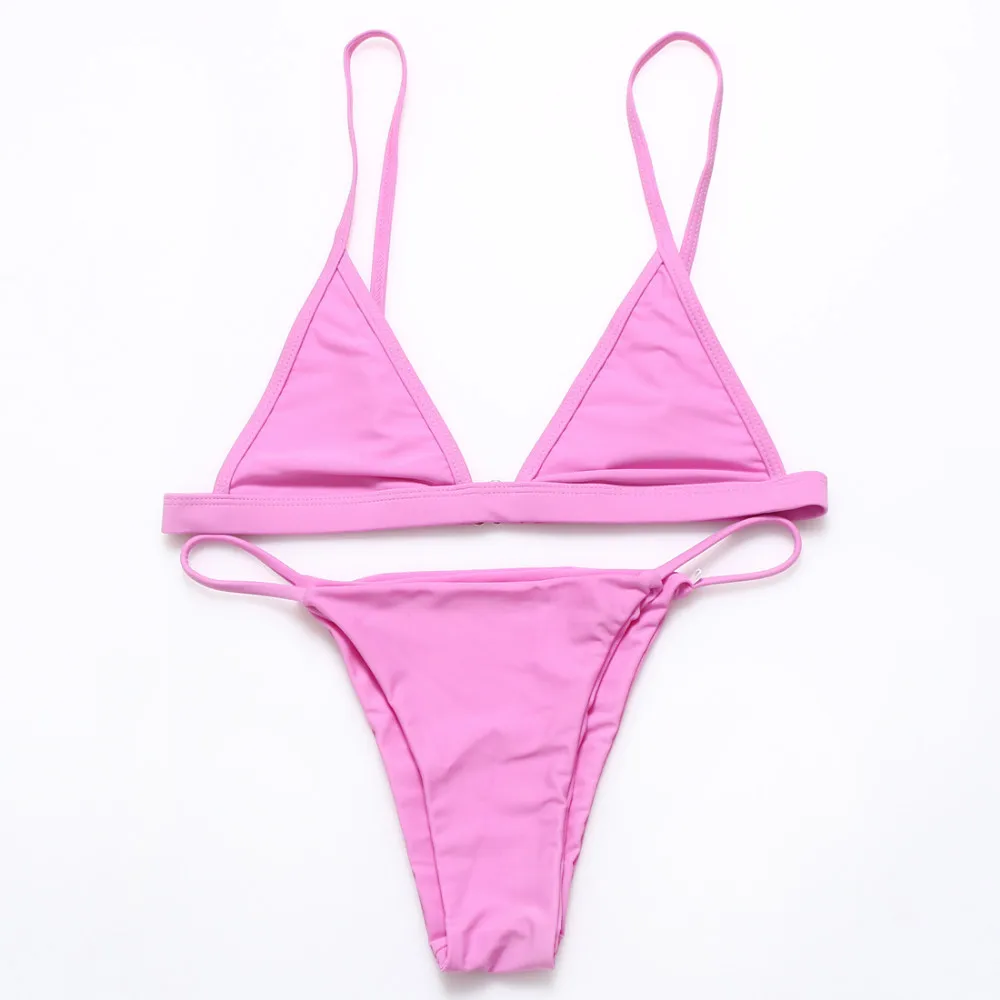 Sexy Bikini Set Trikini Swimsuit Thong Swimwear Women Bathing Suit Solid Swimming Brazilian Biquini maillot de bain 2518 |