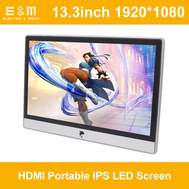 13.3-дюймовый портативный LED-экран с разрешением 1080P и поддержкой HDMI, IPS-матрицей и полным углом обзора для Ps3, PS4, Raspberry Pi, ПК, ноутбука и второго монитора со встроенным динамиком.