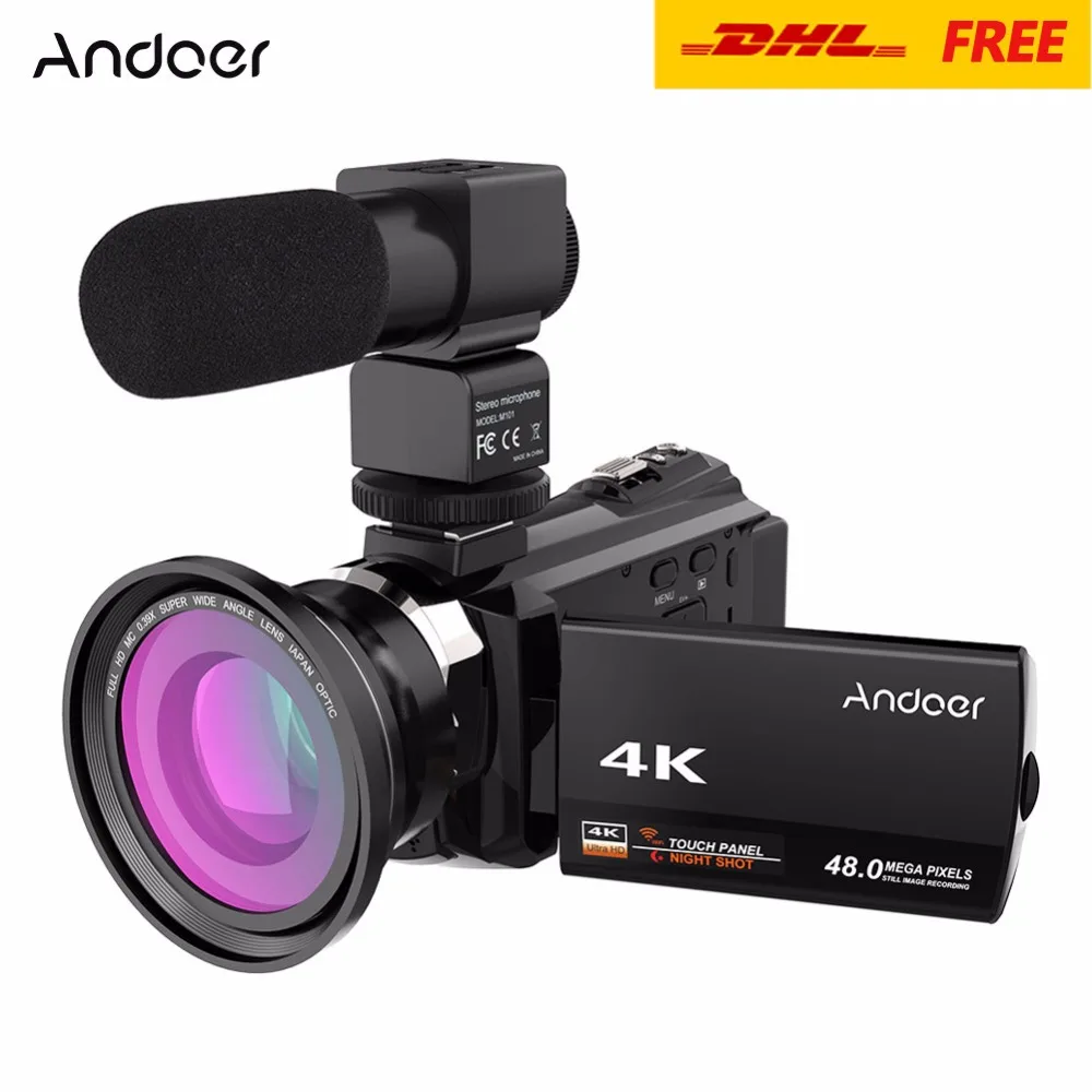 Andoer 4K 1080P 48MP WiFi Digital Video Camera Camcorder Recorder w/0.39X Wide Angle Macro Lens Microphone Novatek 96660 Chip |