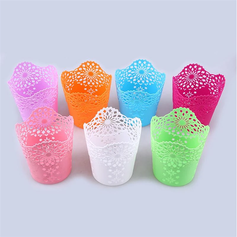 10pcs/lot Flower Pots Decorative Hollow Pencil Holder Makeup Barrels Box Office Organizer Stationery Pen Storage Basket | Дом и сад
